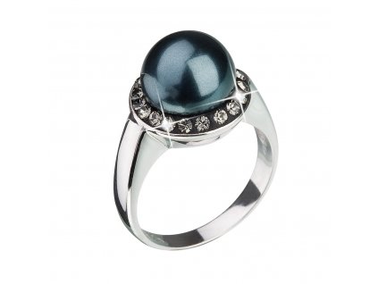 Stříbrný prsten s krystaly a zelenou perlou 35021.3 tahiti