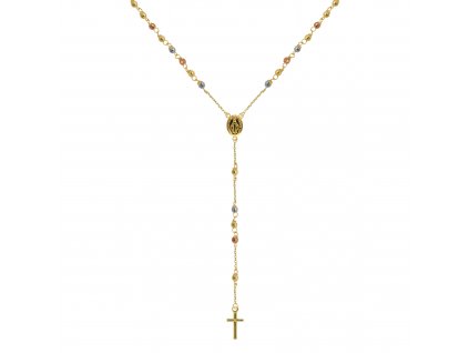 Zlatý 14 karátový náhrdelník růženec s křížem a medailonkem s Pannou Marií RŽ14 multi