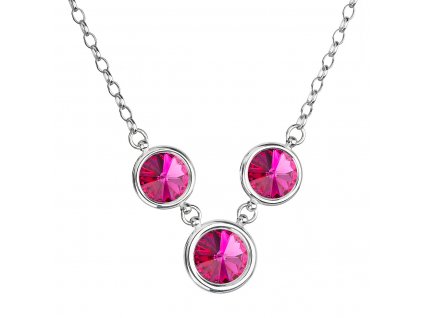 Stříbrný náhrdelník se Swarovski krystaly růžový kulatý 32033.3 fuchsia