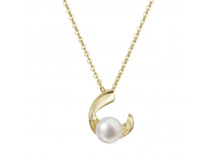 Pozlacený stříbrný náhrdelník s pravou říční perlou v půlkruhu se zirkony 22041.1