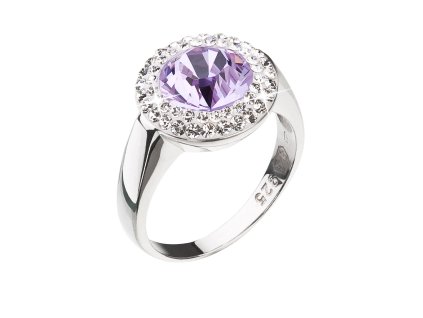 Stříbrný prsten s krystaly Swarovski fialový kulatý 35026.3 (Velikost 52 (ø16,6 mm))