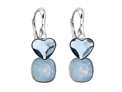 Stříbrné náušnice visací s krystaly Swarovski modré srdce 31234.3