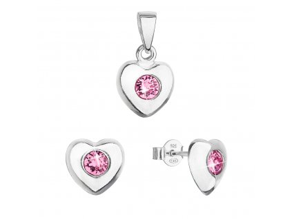 Sada šperků s krystaly Swarovski náušnice a přívěsek růžové srdce 39176.3