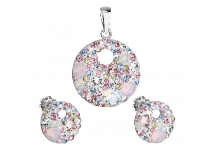 Sada šperků s krystaly Swarovski náušnice a přívěsek mix růžové kulaté 39148.3