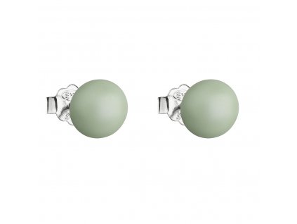 Stříbrné náušnice pecka s perlou Swarovski zelené kulaté 31142.3 pastel green