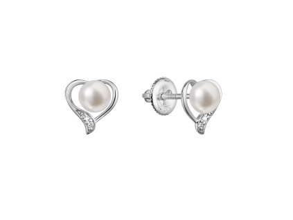 31730 zlate 14 karatove nausnice srdce bile zlato s ricni perlou a brilianty 81pb00054