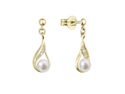 31820 zlate 14 karatove nausnice slza visaci s ricni perlou a brilianty 91pb00047