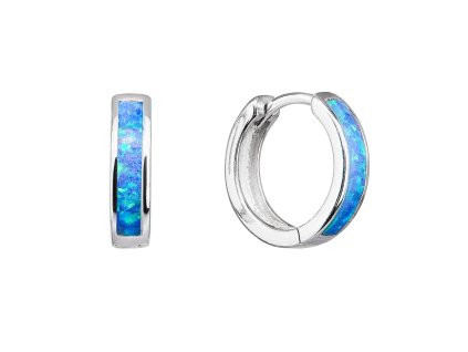 Stříbrné náušnice kruhy se syntetickým opálem modré 11402.3 blue