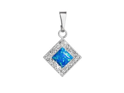33125 stribrny privesek se syntetickym opalem a krystaly preciosa modry kosoctverec 34260 1 blue