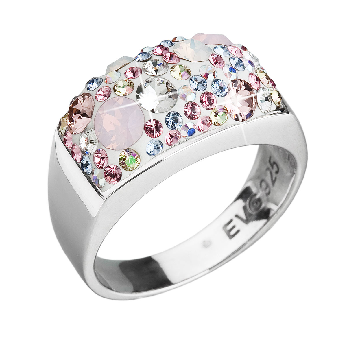 Stříbrný prsten s krystaly Swarovski růžový 35014.3
