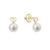 31655 zlate 14 karatove nausnice pecky zlute zlato srdicko s bilou ricni perlou 91p00048