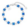 31910 1 stribrny naramek s modrym syntetickym opalem ctverec a bile krystaly preciosa 33047 1 blue