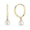 29081 zlate 14 karatove nausnice kruhy zlute zlato s bilou ricni perlou 91p00030