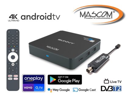 MASCOM SUNNY-T Android TV12.0 box s DVB-T2 tunerem, 4K HDR, WiFi, BT, ONEPLAY, NETFLIX,...