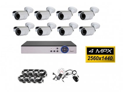 8CH 4MPx AHD kamerový set CCTV - DVR s LAN a 8x vonkajšie bullet , 2688×1520px/CH, CZ menu,P2P, HDMI, IVA, H265+
