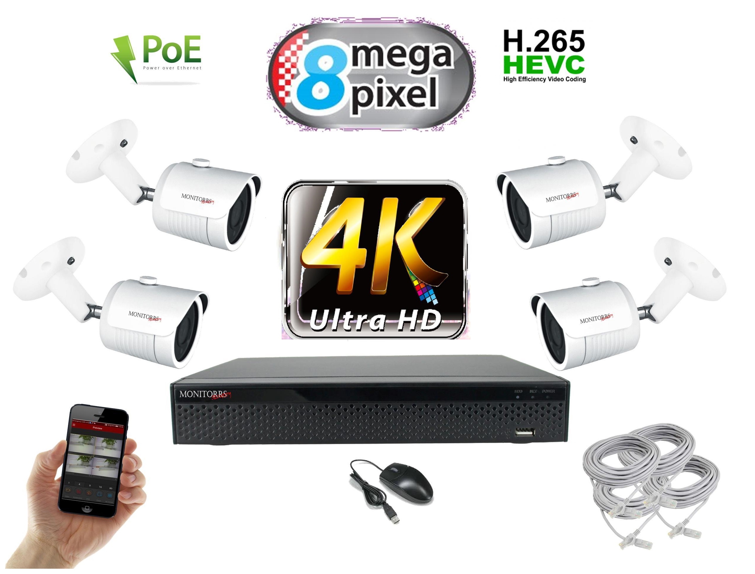 Monitorrs Security 4K IP Kamerový systém 4 kam. WT