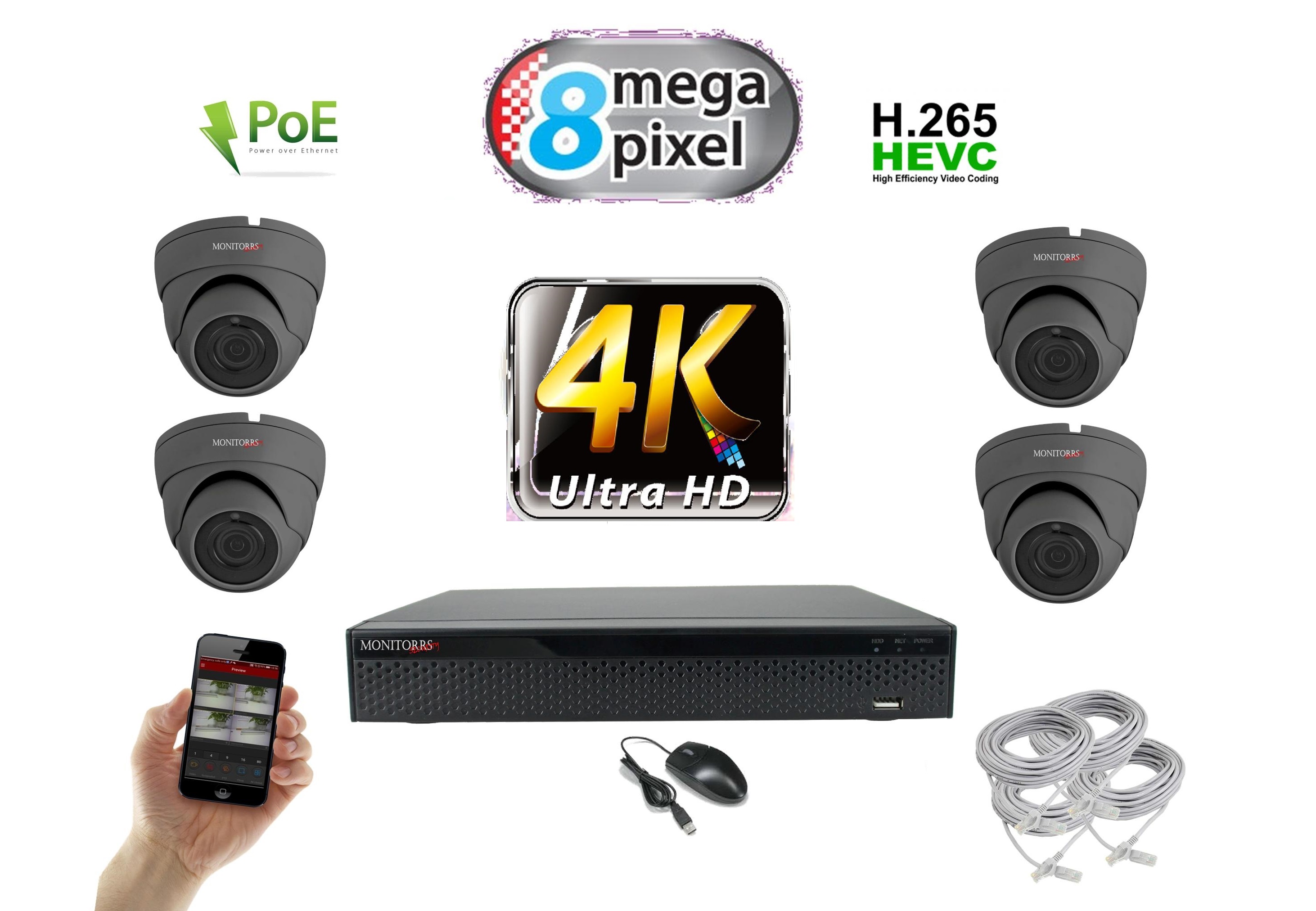 Monitorrs Security 4K IP Kamerový systém 4 kam. GD