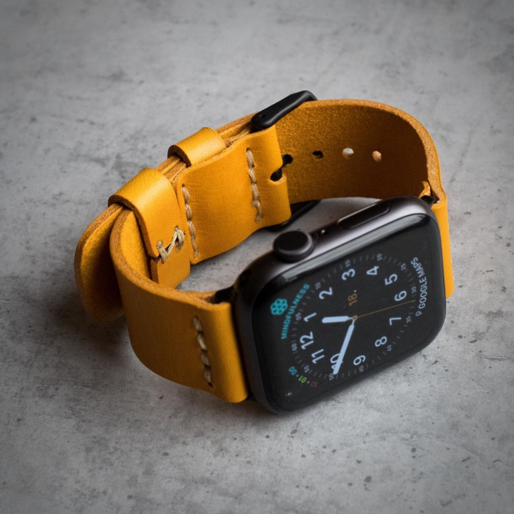 LEATHER APPLE WATCH STRAP MUSTARD VIDRA BRAND