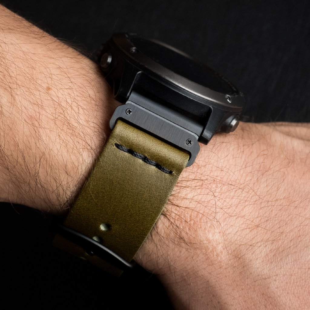 implicitte Æble Tilsætningsstof LEATHER GARMIN WATCH STRAP - OLIVE - VIDRA BRAND