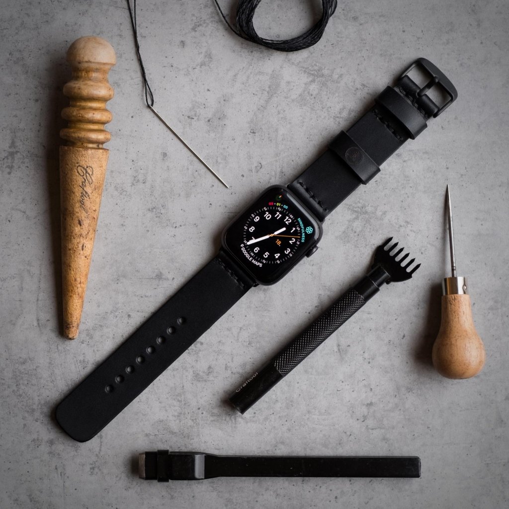 LEATHER APPLE WATCH STRAP BLACK VIDRA BRAND