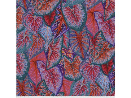 PWPJ108.RED metráž vzor listů tropická rostlina sloní uši Philip Jacobs pro Kaffe Fassett Collective americká designová látka