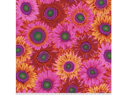 PWPJ111.RED květinová látka americká designová metráž slunečnice návrhář Philip Jacobs pro Kaffe Fassett Collective