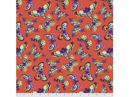 PWTP172.PAPAYA metráž se vzorem motýlů návrhářka Tula Pink Butterfly Kisses in Papaya prodej VierMa.cz na patchwork i šití