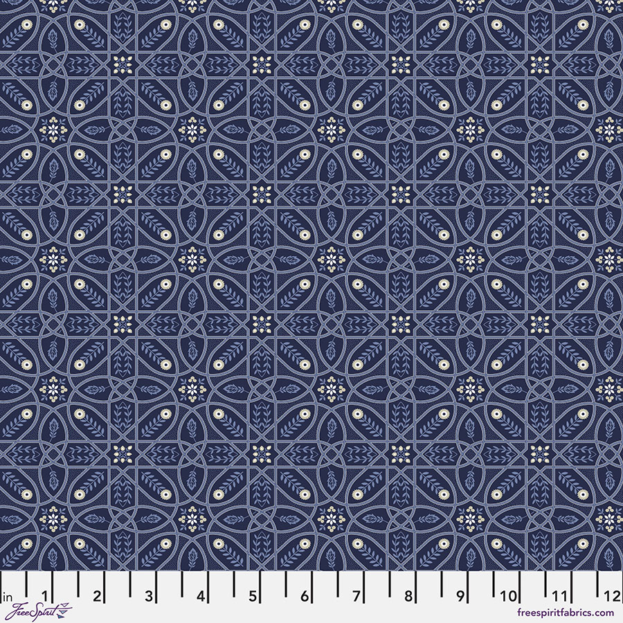 Bavlněná látka geometrická modrá | William Morris – Wandle – Brophy Trellis Blue