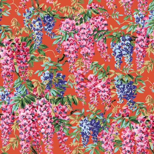 Bavlněná látka květinová oranžová | Philip Jacobs – Wisteria in Red
