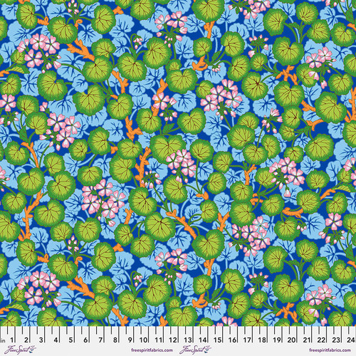 Bavlněná látka květinová modrá | Philip Jacobs – Kaffe Fassett Collective – Popínavé muškáty