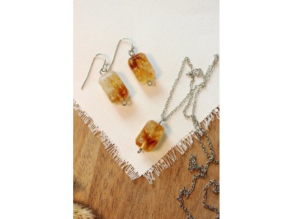citrín nahrdelník náušnice set