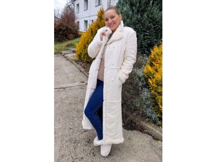 Damen-Langmantel mit Pelzbesatz, Farbe: Gent Cream