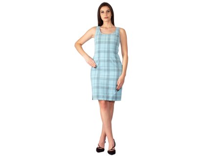 Damen-Etuikleid Linne blau kariert 19223