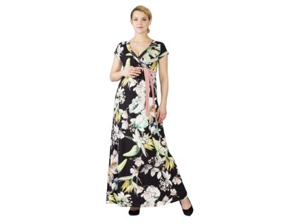 Umstands- und Stillkleid Rialto Lonchette mit Blumenmuster auf Schwarz 0550