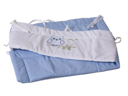 Babybettumrandung Eule blau gepunktet