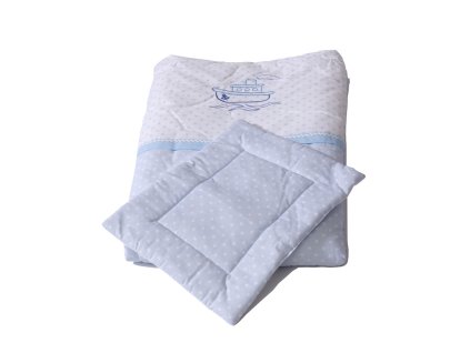 Blaues Kinderbett-Set mit weißen Punkten in Bootsform