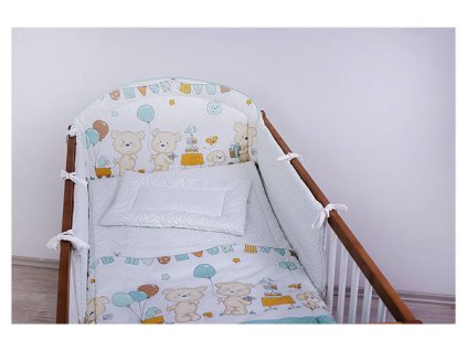 Babybett-Set mit Teddybär und Luftballons