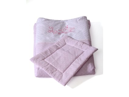 Babybett-Set mit Vogelmotiv, rosa gepunktet