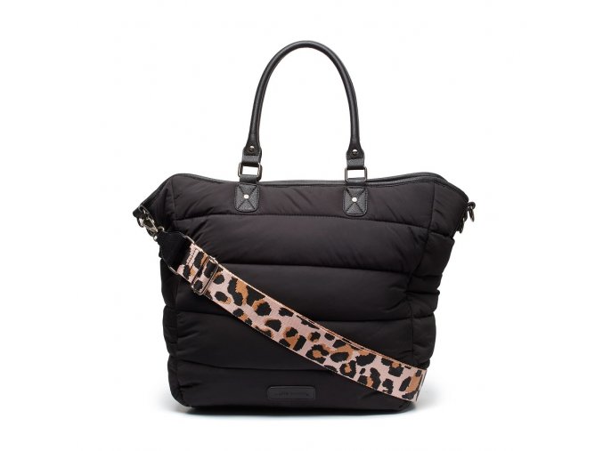 Pelenkázó táska Turin shopper black fekete párnázott leopárd mintás vállpánt