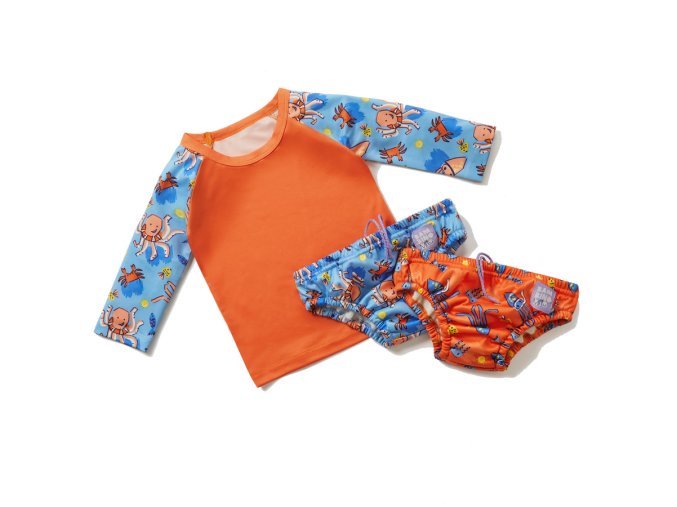 Baba fürdőruha szett Bambino Wave, 0-6 hónap narancssárga világos kék