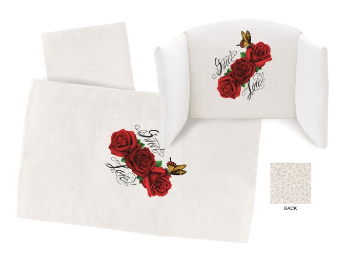 Hugs Factory 4 részes ágyneműgarnitúra kiságyba Vanilla dekoró Red Rosses, BIO