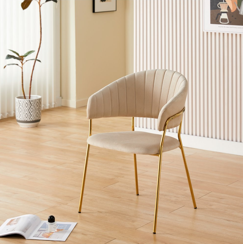 Designové jídelní křeslo béžová Velvet látka gold chrom zlatý TJZ100BE