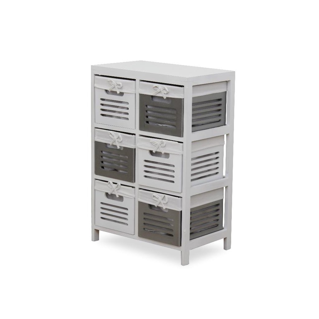 6- šuplíková komoda, bílá / šedá, BIBI 6