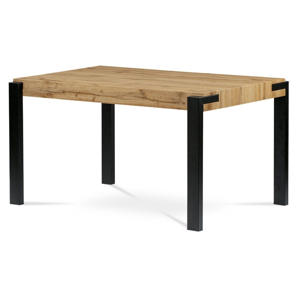 Jídelní stůl 140x88x76, deska MDF dekor divoký, kov černý mat HT-725 OAK-OBR1
