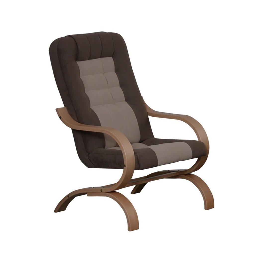 Čalouněné křeslo v hnědé barvě s konstrukcí v dekoru buk KN094
