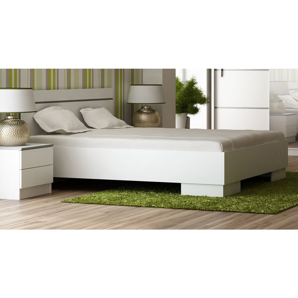 Manželská postel s roštem 160x200 cm v bílé matné barvě KN535