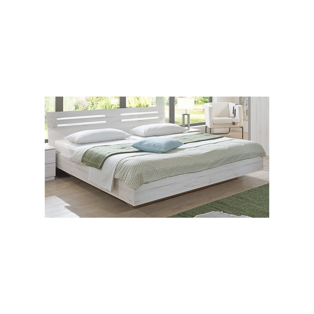 Manželská postel 180x200 cm v dekoru dub bílý s dekorativními lištami typ 293 KN131