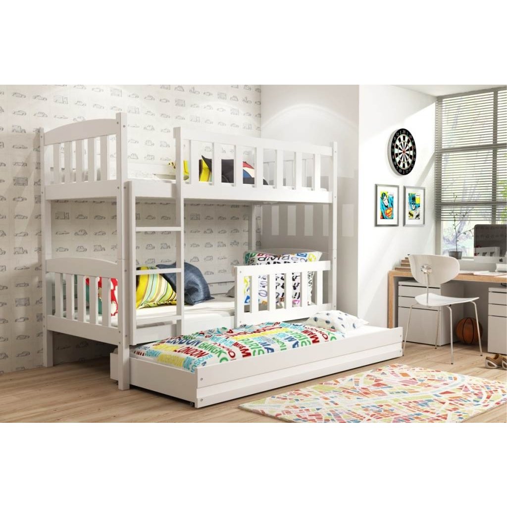 Dětská patrová postel s přistýlkou v bílé barvě F1394