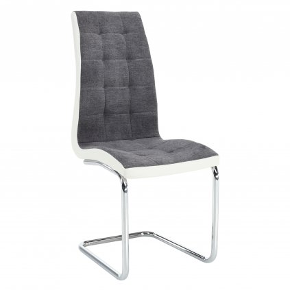 Jídelní židle čalouněná tmavě šedá látka v kombinaci ekokůže bílá podnož chrom TK3170