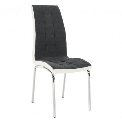 Jídelní židle čalouněná tmavě šedá látka v kombinaci ekokůže bílá nohy chrom TK3171